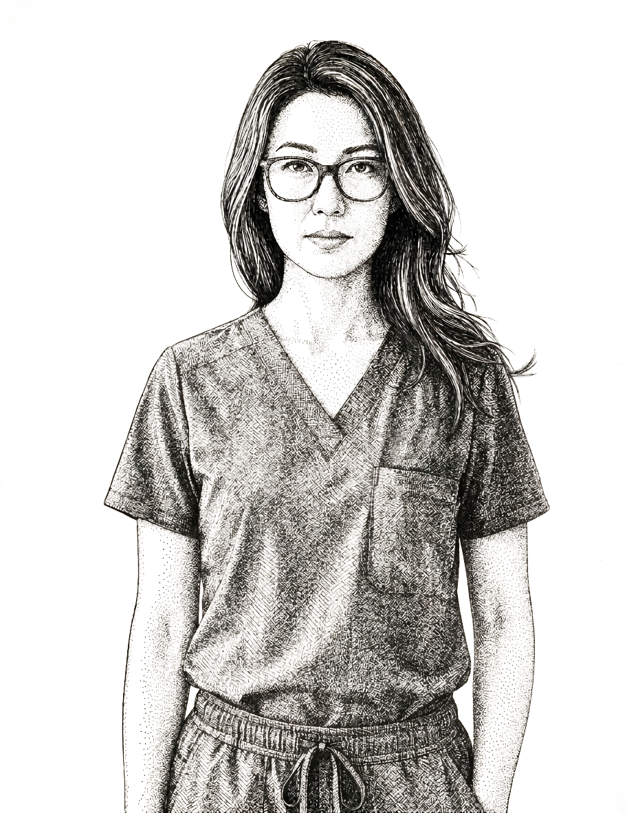 Illustrated portrait of Lexi Zotomayor in scrubs
