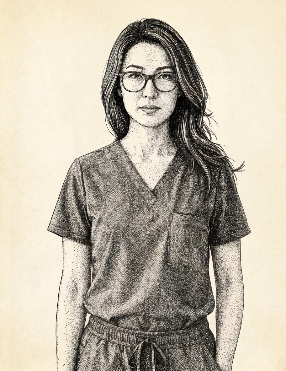 Illustrated portrait of Lexi in scrubs